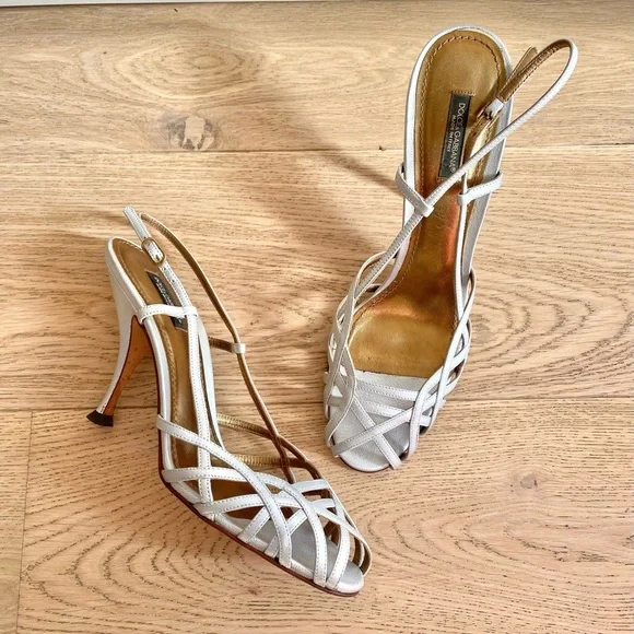 サンダル・ミュール Dolce&Gabbana llic Silver Leather Slingback With Decolle Dolce & Gabbana | Shoes | Dolce Gabbana Silver Slingback